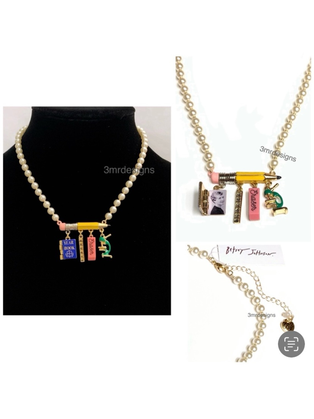 NWT Betsey Johnson 💋BEST IN CLASS SCHOOL SUPPLIES CHARM Faux Pearls Necklace